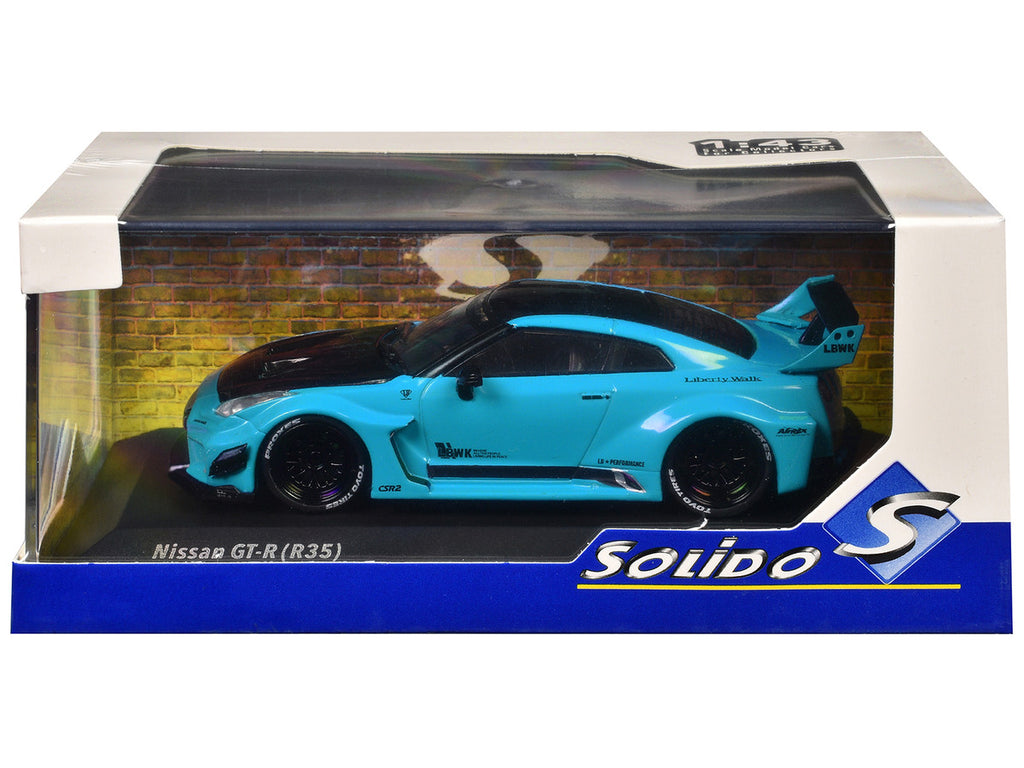 2019 Nissan GT-R (R35) LB-Silhouette Works RHD (Right Hand Drive) Miami Blue w/ Black Hood and Top Diecast 1:43 Scale Model - Solido S4311209