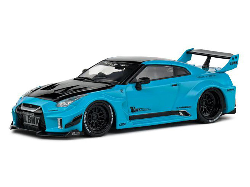2019 Nissan GT-R (R35) LB-Silhouette Works RHD (Right Hand Drive) Miami Blue w/ Black Hood and Top Diecast 1:43 Scale Model - Solido S4311209