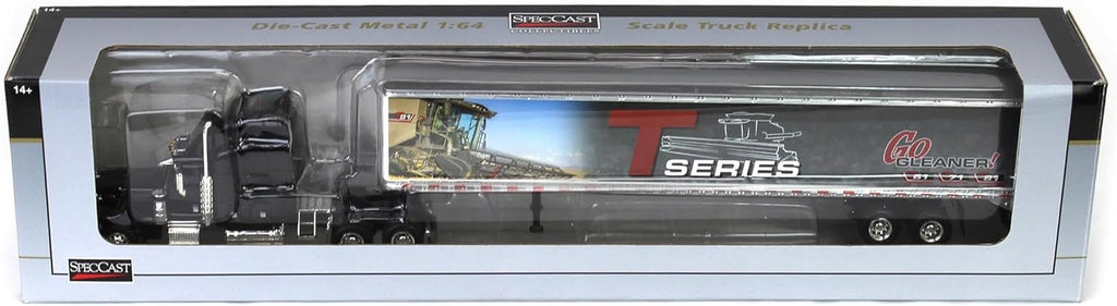 Peterbilt 379 Sleeper Cab in Black w/ Trailer - Gleaner T Series Diecast 1:64 Scale Model - SpecCast SCT971