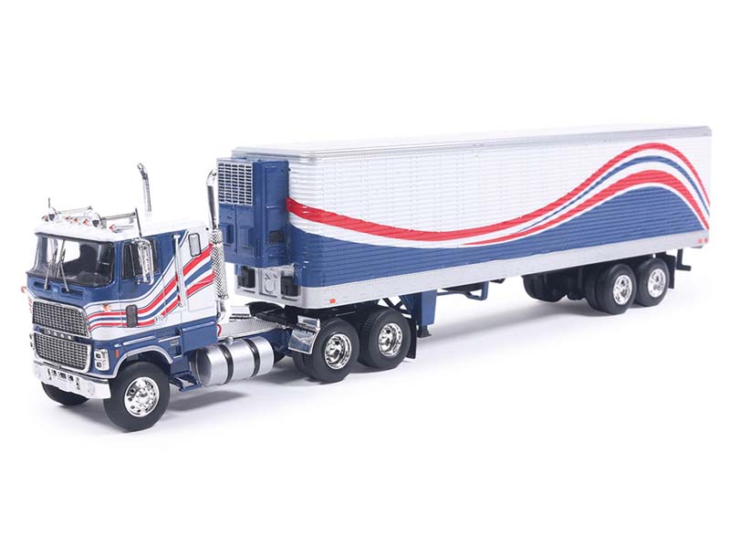 PRE-ORDER 1976 Ford CL 9000 Red White and Blue w/ Vintage Trailer Diecast 1:64 Scale Model - IXO U64TRTR001S