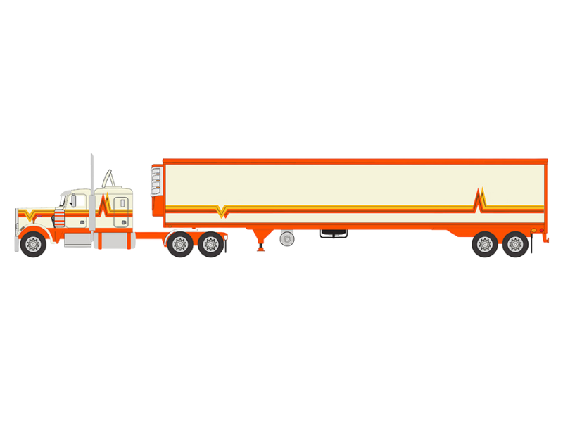 PRE-ORDER 1973 Peterbilt 359 - Orange and Cream w/ Modern Trailer Diecast 1:64 Scale Model - IXO U64TRTR002M