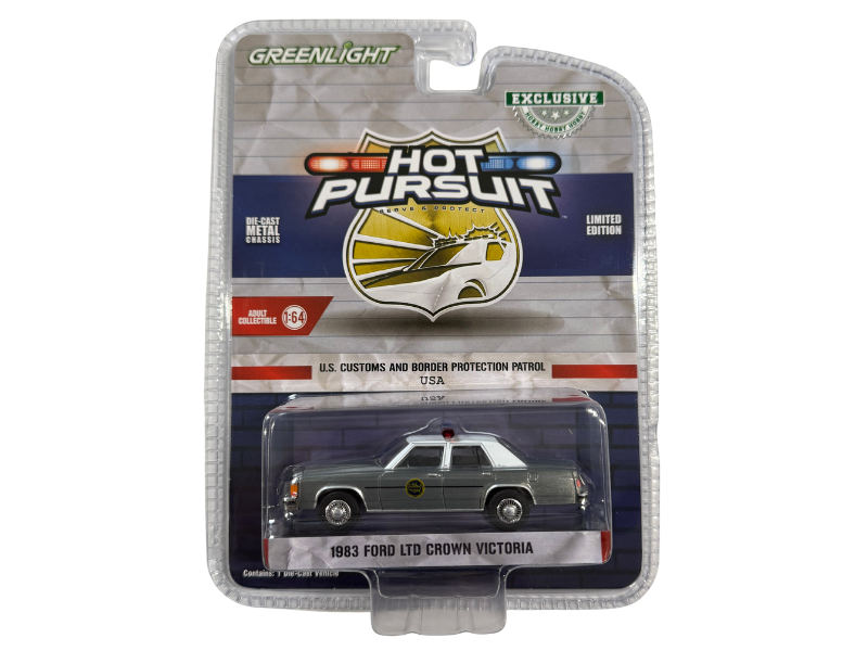 RAW CHASE 1983 Ford LTD Crown Victoria (Hot Pursuit Special Edition - U.S. Customs and Border Patrol) Diecast 1:64 Scale Model - Greenlight 43035B