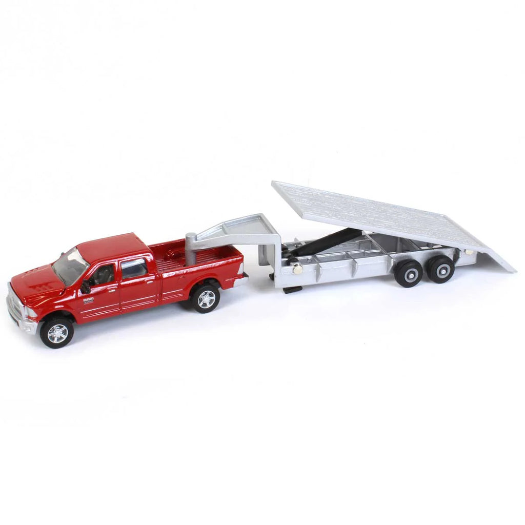 Dodge RAM Pickup Truck w/ Gooseneck Trailer & Bales Diecast 1:64 Scale Model - ERTL ZFN14855