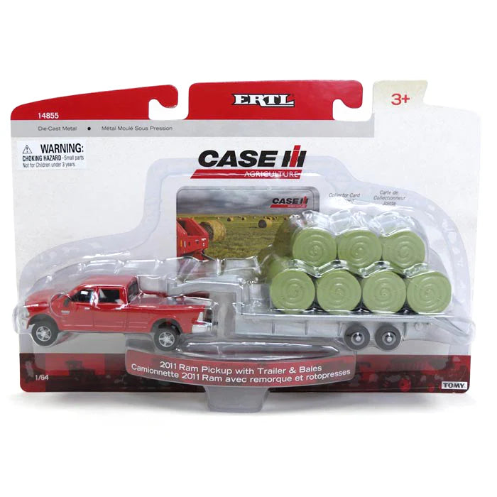 Dodge RAM Pickup Truck w/ Gooseneck Trailer & Bales Diecast 1:64 Scale Model - ERTL ZFN14855