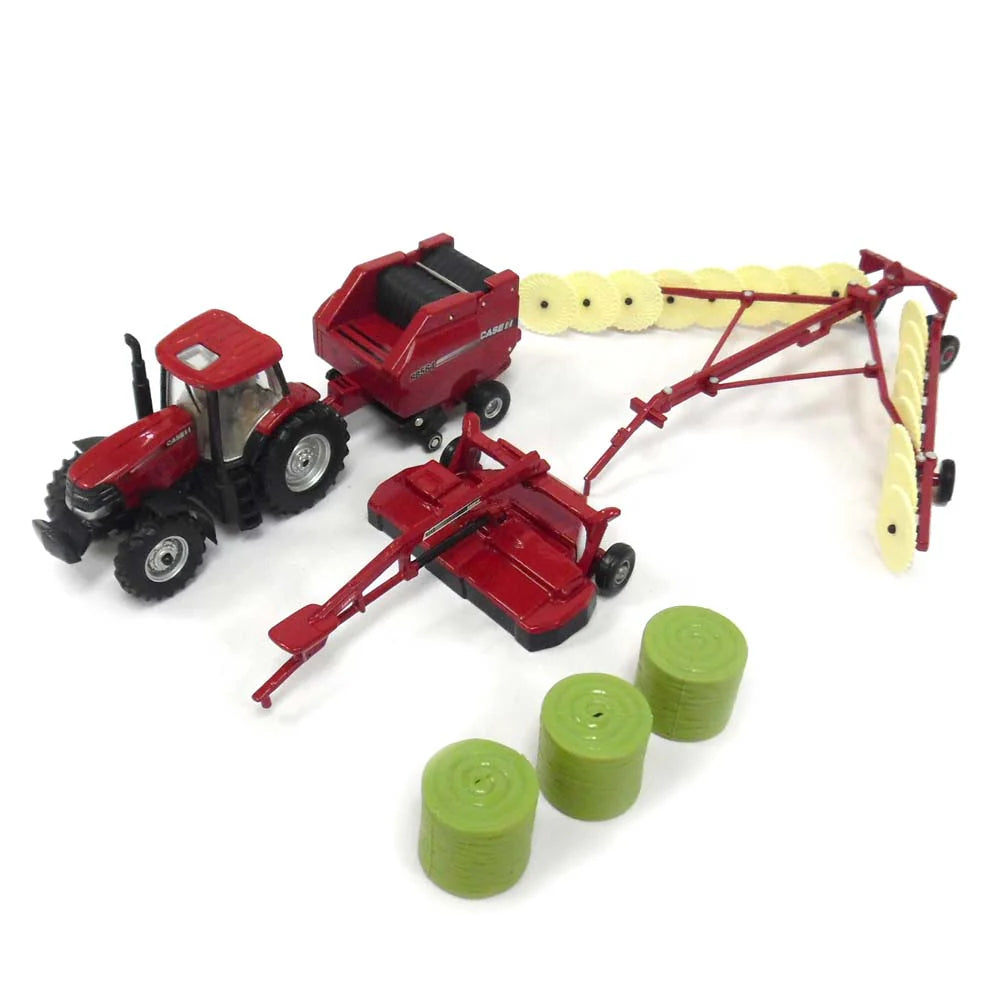 Case IH Haying Set w/ Tractor, Baler, Mower & Hay Rake Diecast 1:64 Scale Model - ERTL ZFN44078