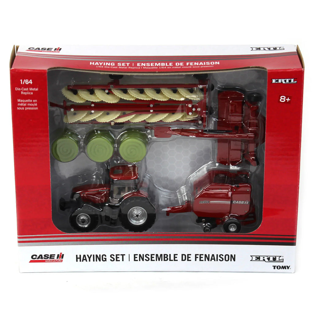 Case IH Haying Set w/ Tractor, Baler, Mower & Hay Rake Diecast 1:64 Scale Model - ERTL ZFN44078