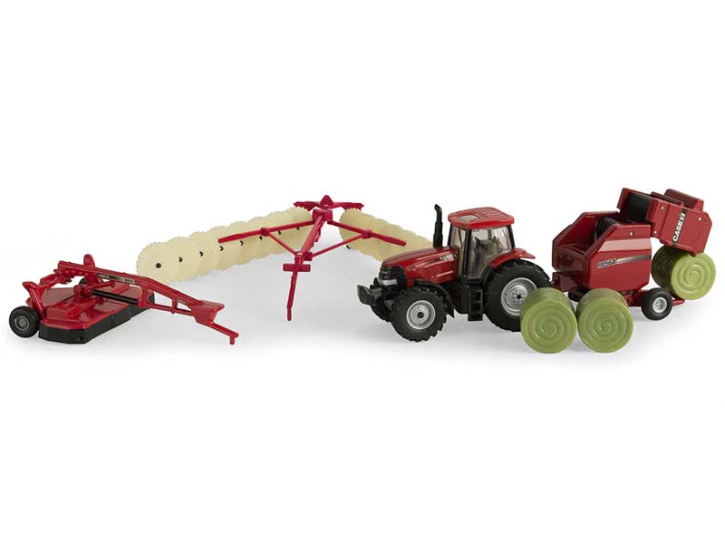 Case IH Haying Set w/ Tractor, Baler, Mower & Hay Rake Diecast 1:64 Scale Model - ERTL ZFN44078