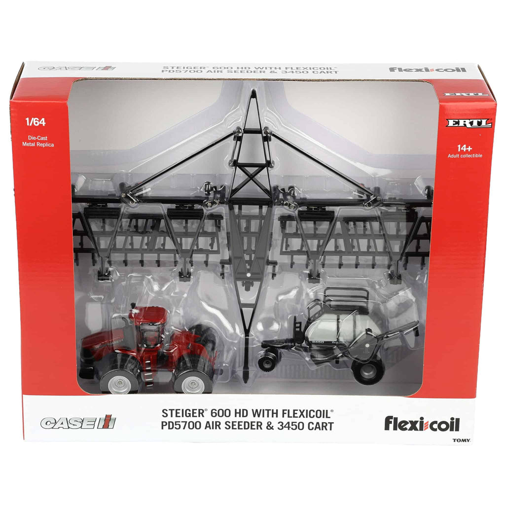 Case IH Steiger 600 HD Tractor w/ Flexi-Coil PD5700 Air Seeder & 3450 Cart Diecast 1:64 Scale Model - ERTL ZFN44468