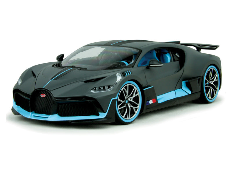 Bugatti Divo Matt Gray w/ Blue Accents Diecast 1:18 Scale Model Car - Bburago 11045GRY