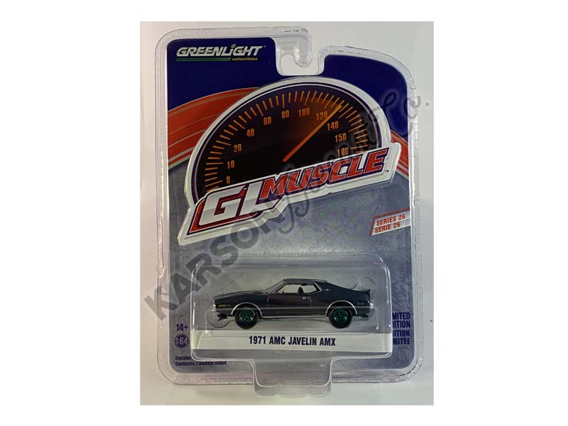 CHASE 1971 AMC Javelin AMX - Charcoal Gray Metallic (GreenLight Muscle) Series 26 Diecast 1:64 Scale Model - Greenlight 13310A