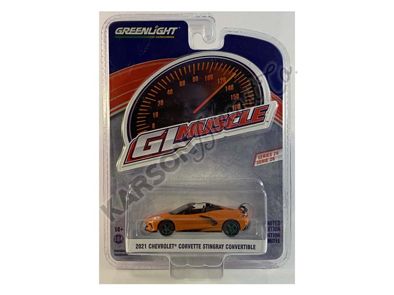 CHASE 2021 Chevrolet Corvette Stingray Convertible - Sebring Orange (GreenLight Muscle) Series 26 Diecast 1:64 Scale Model - Greenlight 13310F