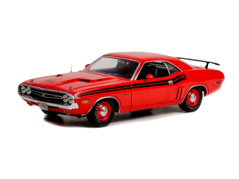 1971 Dodge Challenger R/T - Bright Red w/ Black Stripes and Dog Dish Wheels Diecast 1:18 Scale Model Car - Greenlight 13631