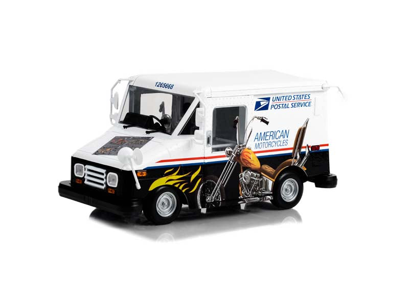 PRE-ORDER United States Postal Service (USPS) Long-Life Postal Delivery Vehicle - American Motorcycles Stamp Diecast 1:18 Scale Model - Greenlight 13643