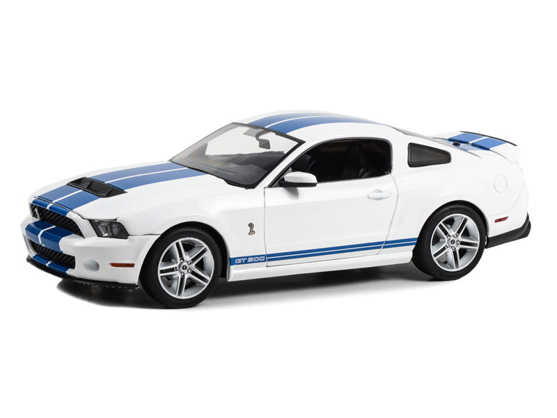 PRE-ORDER 2011 Ford Mustang Shelby GT500 - Performance White w/ Grabber Blue Stripes Diecast 1:18 Scale Model - Greenlight 13674