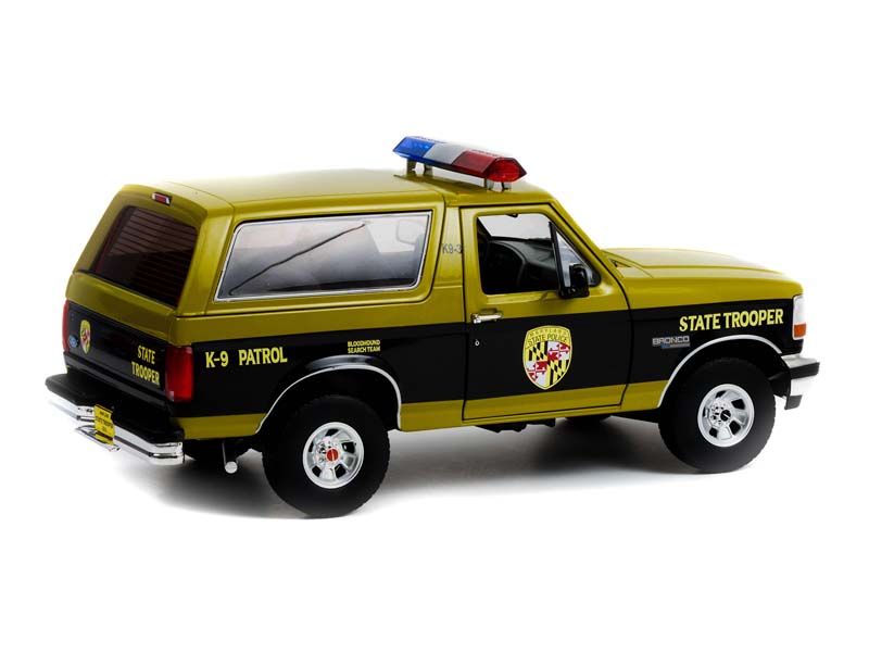 1996 Ford Bronco - Maryland State Police State Trooper Bloodhound Search Team K-9 Patrol (Artisan Collection) Diecast 1:18 Scale Model - Greenlight 19113