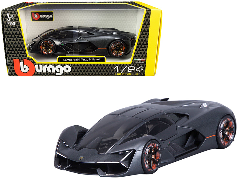 Lamborghini Terzo Millennio Dark Gray Metallic w/ Black Top and Carbon Accents Diecast 1:24 Model Car - Bburago 21094GRY