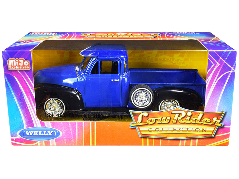 1953 Chevrolet 3100 Pickup Truck - Blue and Black (Low Rider Collection) Diecast 1:24 Scale Model - Welly 22087LRBL