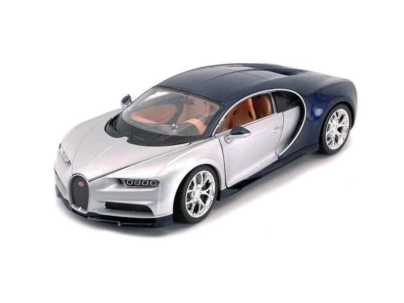 Bugatti Chiron Silver / Blue (NEX) Diecast 1:24 Scale Model Car - Welly 24077SIL