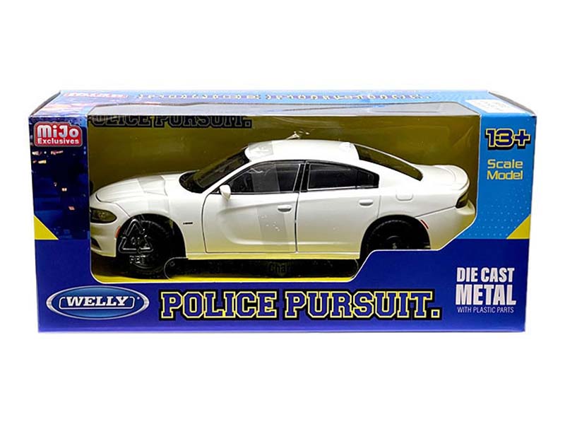 2016 Dodge Charger R/T Police Pursuit - Plain White (MiJo Exclusive) Diecast 1:24 Scale Model Car - Welly 24079PWH
