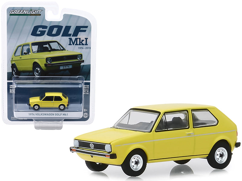 1974 Volkswagen Golf Mk1 Yellow "Volkswagen Golf 45th Anniversary" "Anniversary Collection" Series 9 Diecast 1:64 Model - Greenlight 28000C