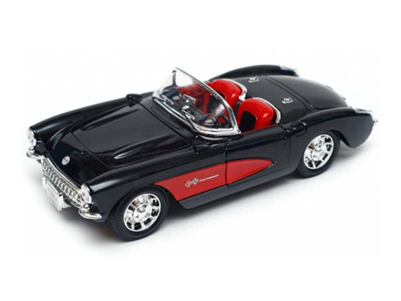 1957 Chevrolet Corvette Convertible - Black and Red w/ Red Interior (NEX) Diecast 1:24 Scale Model Car - Welly 29393BK