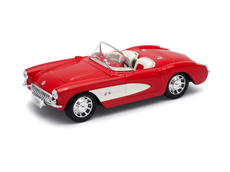 1957 Chevrolet Corvette Convertible - Red and White w/ White Interior (NEX) Diecast 1:24 Scale Model Car - Welly 29393RD
