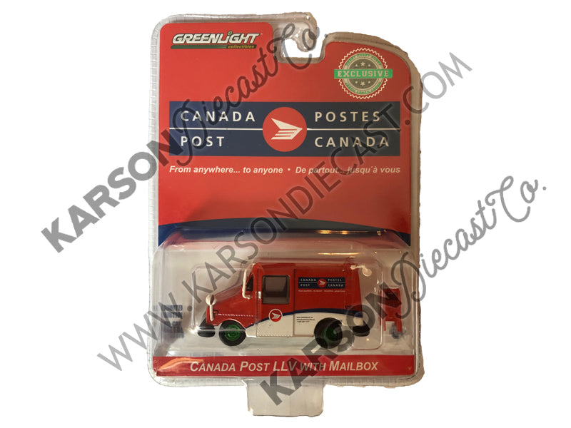 Canada Postal Service (Canada Post) Long Life Postal Mail Delivery Vehicle (LLV) w/ Mailbox Accessory Hobby Exclusive 1:64 Diecast Model Car - Greenlight - 29889 - CHASE GREEN MACHINE