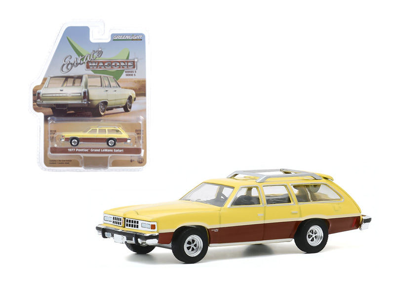 1977 Pontiac Grand LeMans Safari Goldenrod Yellow with Wood Grain Paneling "Estate Wagons" Series 5 Diecast 1:64 Model Car - Greenlight - 29990E