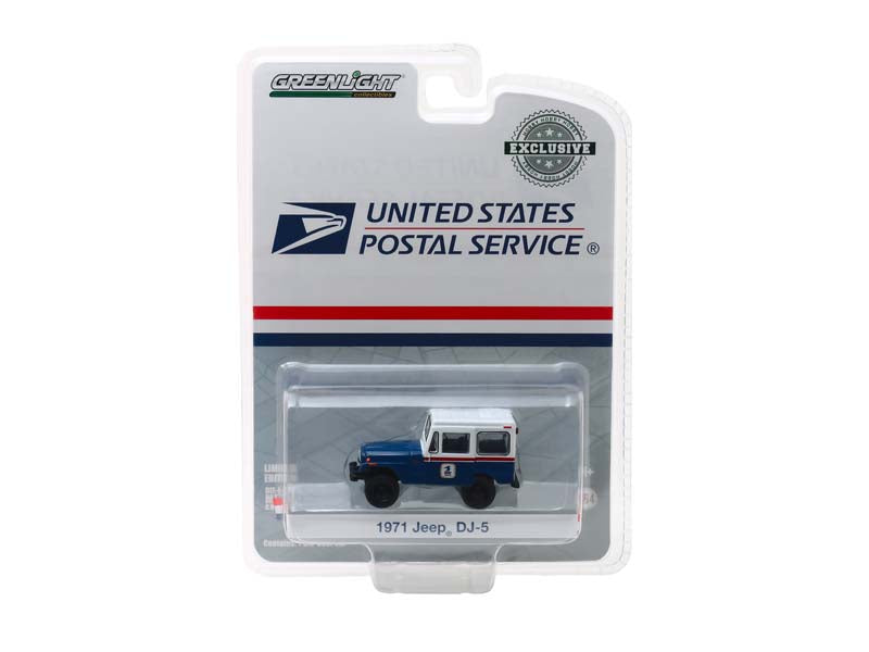 1971 Jeep DJ-5 "United States Postal Service" (USPS) Blue w/ White Roof Hobby Exclusive 1:64 Scale Diecast Model - Greenlight 29998