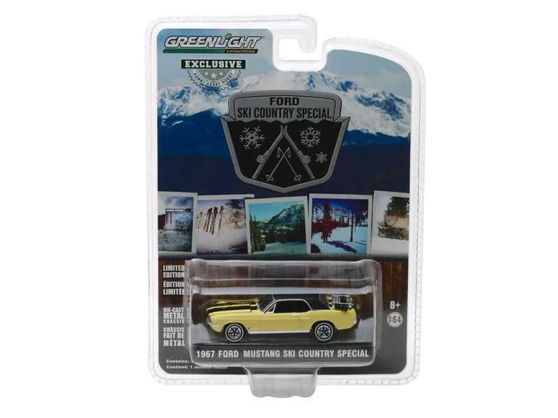 1967 Ford Mustang Coupe - Ski Country Special Breckenridge Yellow (Hobby Exclusive) Diecast 1:64 Model Car - Greenlight 30007