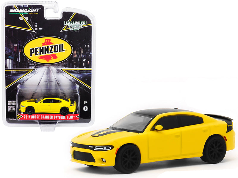 2017 Dodge Charger Daytona HEMI Yellow with Black Top "Pennzoil" Advertisement Car "Hobby Exclusive" 1/64 Diecast Model Car - Greenlight - 30112