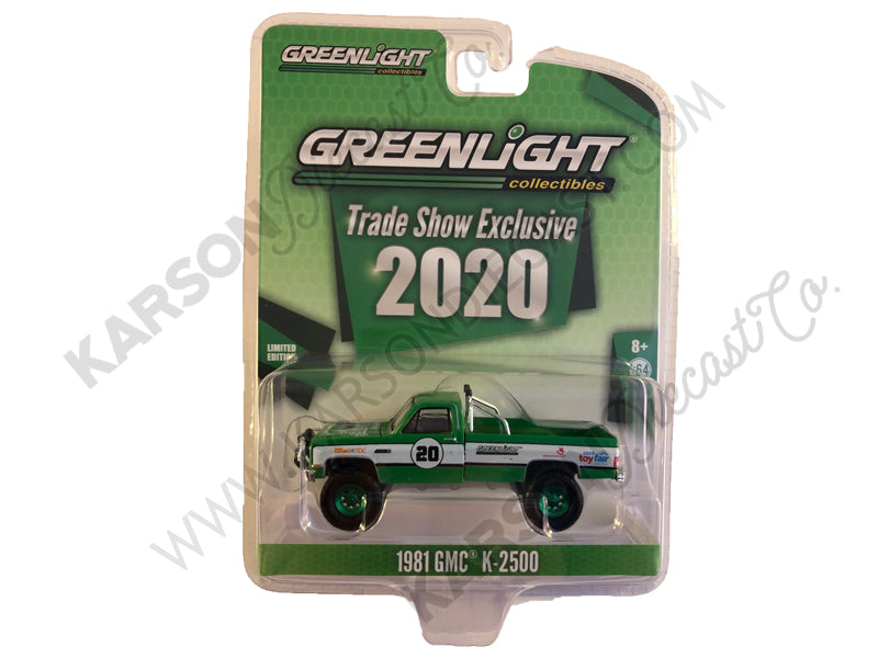 CHASE 1981 GMC K-2500 Pickup Truck #20 Green and White "GreenLight Stuntman Association" "2020 GreenLight Trade Show Exclusive" 1/64 Diecast Model Car - Greenlight - 30102 - CHASE GREEN MACHINE