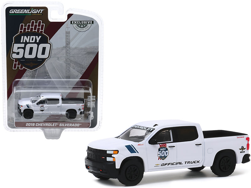 2019 Chevrolet Silverado 1500 Trail Boss Pickup Truck White "103rd Running of the Indianapolis 500 Official Truck" "Hobby Exclusive" 1:64 Diecast Model - Greenlight 30163