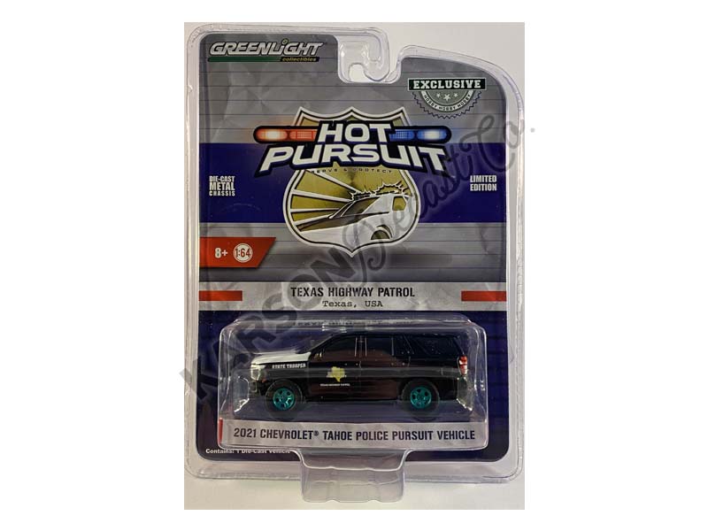 CHASE 2021 Chevrolet Tahoe Police Pursuit Vehicle Texas Highway Patrol (Hobby Exclusive) Diecast 1:64 Model - Greenlight 30235