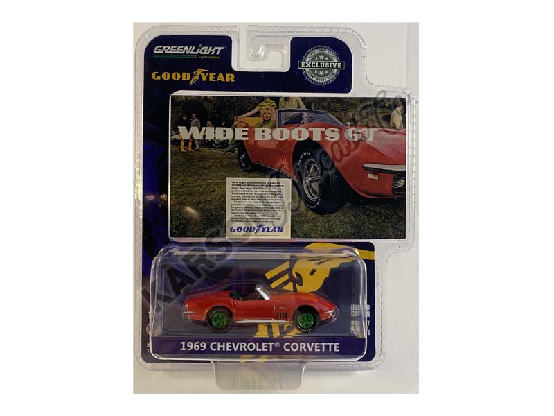 CHASE 1969 Chevrolet Corvette - Wide Boots GT Goodyear Vintage Ad Cars (Hobby Exclusive) Diecast 1:64 Scale Model - Greenlight 30248