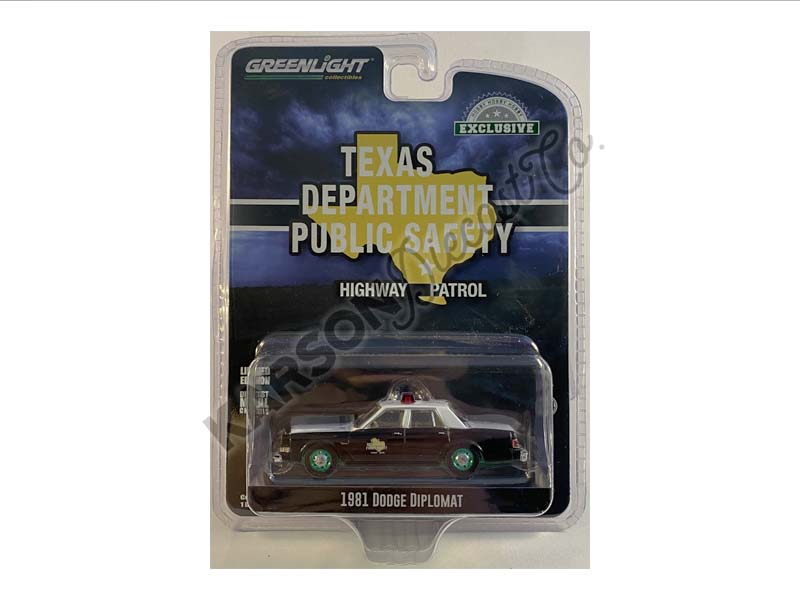 CHASE 1981 Dodge Diplomat - Texas Department of Public Safety (Hobby Exclusive) Diecast 1:64 Scale Model Car - Greenlight 30303