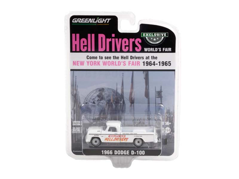 1966 Dodge D-100 - World’s Fair Hell Drivers by JK Productions Diecast 1:64 Scale Model - Greenlight 30331