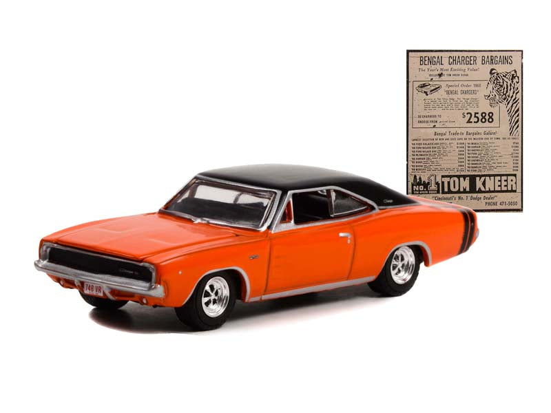 1968 Dodge Bengal Charger R/T - Orange w/ Black Stripes Tom Kneer Dodge Ohio (Hobby Exclusive) Diecast 1:64 Scale Model - Greenlight 30375