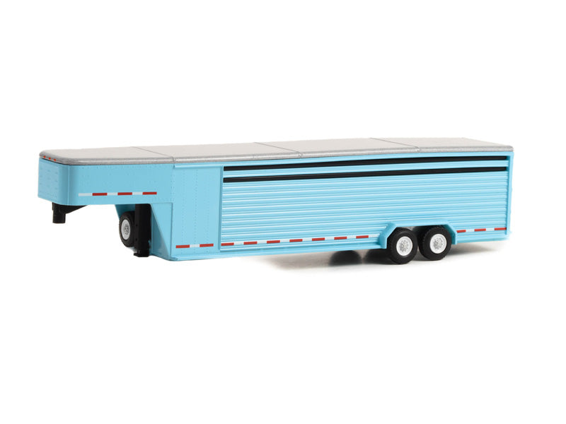 26-Foot Continuous Gooseneck Livestock Trailer - Blue (Hobby Exclusive) Hitch & Tow Trailers Diecast Scale 1:64 Model - Greenlight 30422