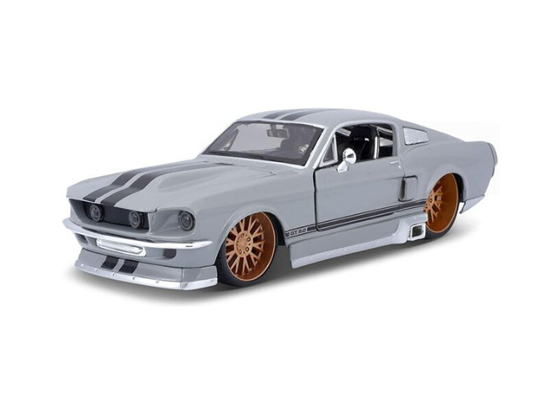 1967 Ford Mustang GT 5.0 Gray w/ Black Stripes "Classic Muscle" 1:24 Diecast Model Car - Maisto 31094GRY