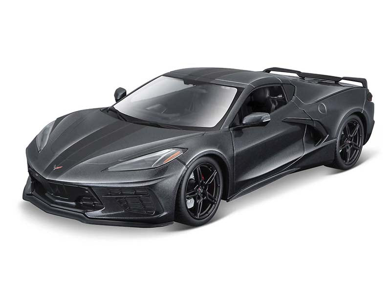 2020 Chevrolet Corvette Stingray C8 - Dark Gray Metallic w/ Racing Stripes Diecast 1:18 Scale Model Car - Maisto 31447GRY