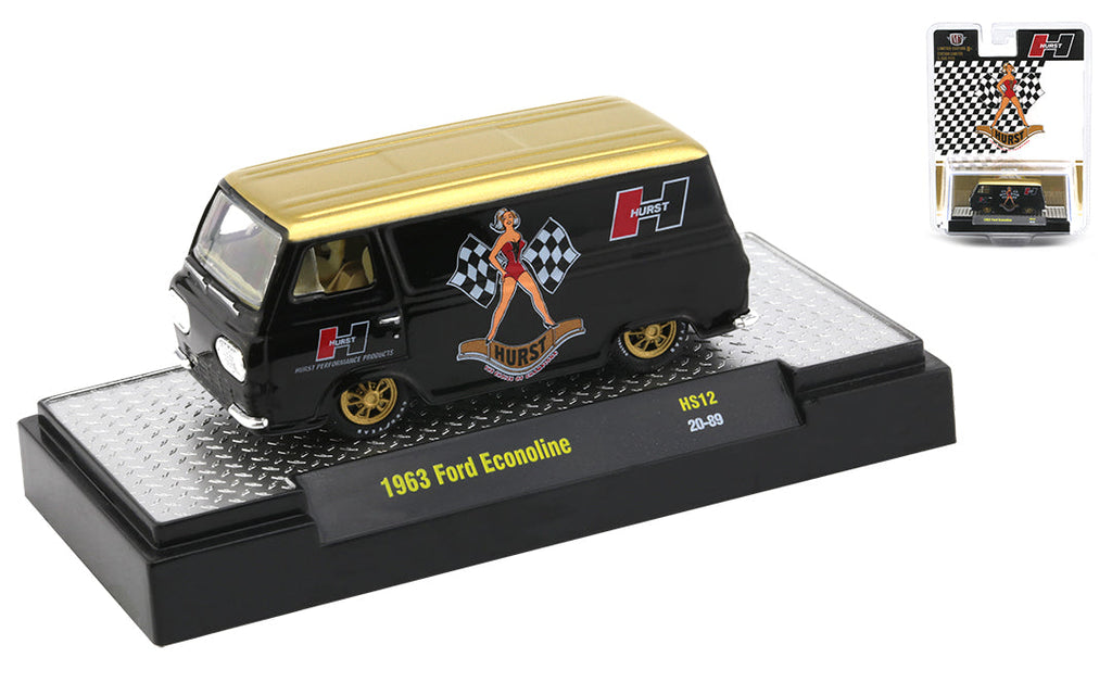CHASE 1963 Ford Econoline Van - Hurst Black w/ Gold Top Limited to 5500 pcs Worldwide Diecast 1:64 Scale Model - M2 Machines 31500-HS12