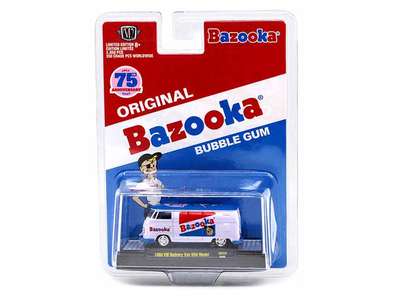 1960 Volkswagen Delivery Van Bazooka Bubble Gum 75Th Anniversary (Hobby Exclusives) Diecast 1:64 Scale Model - M2 Machines 31500-HS34