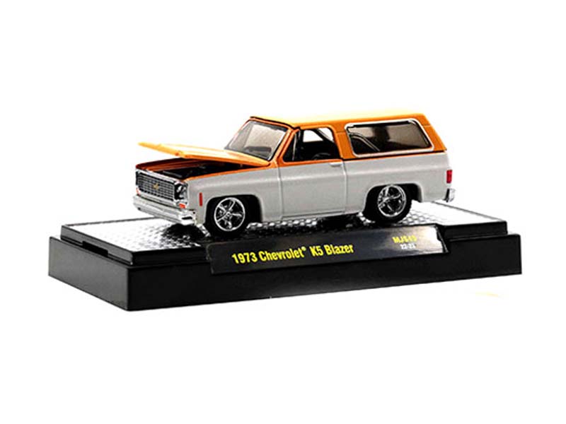 1973 Chevrolet K5 Blazer w/ Removeable Hardtop Custom White Orange (MiJo Exclusives) Diecast 1:64 Scale Model - M2 Machines 31500-MJS45