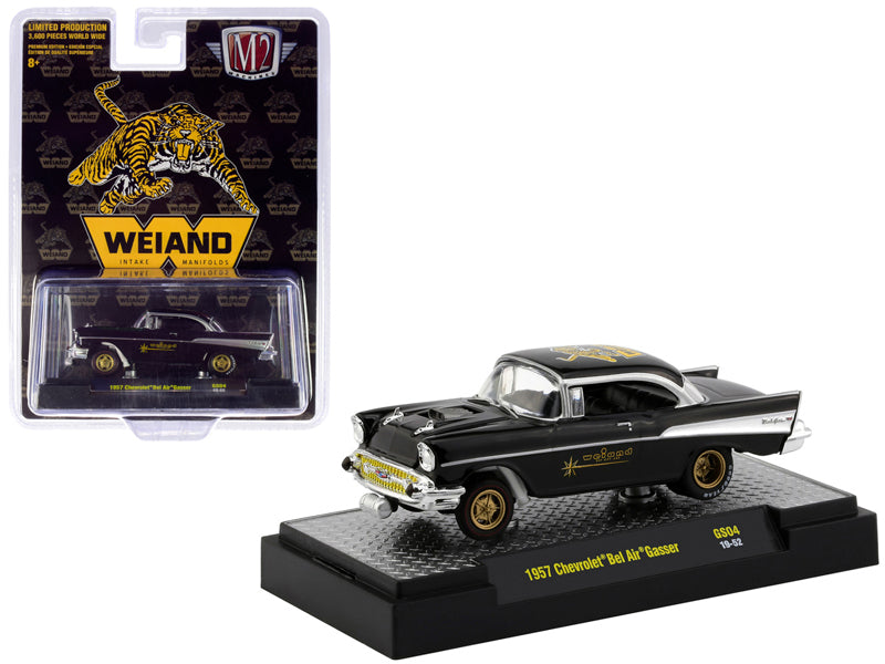 1957 Chevrolet Bel Air Gasser Model Black "Weiand" "Hobby Exclusive" Limited Edition to 3,600 pieces Worldwide 1:64 Diecast Car - M2 Machines 31600-GS04