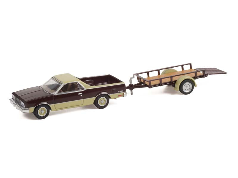 1984 Chevrolet El Camino Conquista - Maroon Metallic w/ Utility Trailer (Hitch & Tow) Series 24 Diecast 1:64 Scale Model - Greenlight 32240B