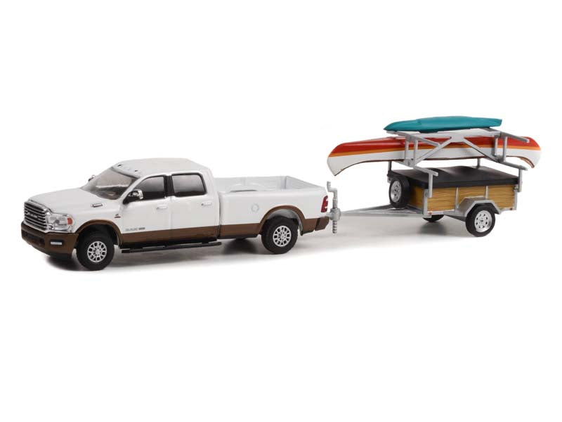 2022 Ram 2500 Limited Longhorn Bright White w/ Canoe Trailer & Rack (Hitch & Tow) Series 26 Diecast 1:64 Model - Greenlight 32260D