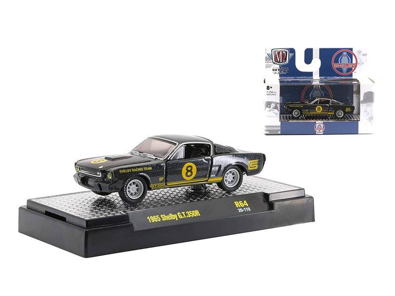 1966 Ford Mustang Shelby GT350 #8 - Black Metallic w/ Yellow Stripes (Auto Thentics) Release 64 Diecast 1:64 Model - M2 Machines 32500-64
