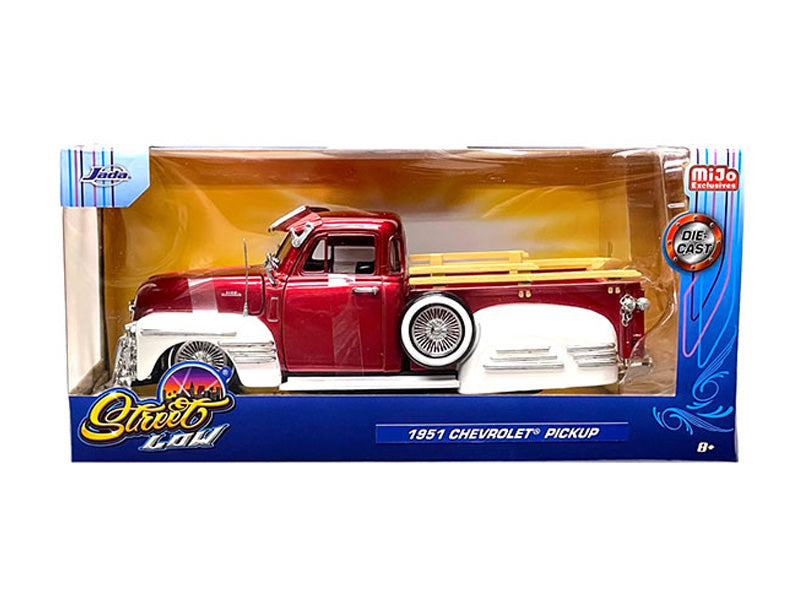 1951 Chevrolet Pickup Lowrider Two-Tone Red / White - Street Low (MiJo Exclusives) Diecast 1:24 Model - Jada 34292