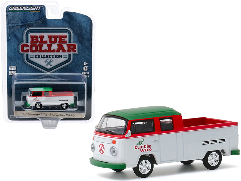 1979 Volkswagen Type 2 Crew Cab Pickup Truck "Turtle Wax" White and Red with Green Top "Blue Collar Collection" Series 7 Diecast 1:64 Model Car - Greenlight 35160C